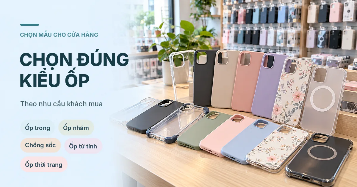 Sỉ ốp lưng điện thoại tại Nam Định: Nhiều kiểu ốp lưng trong suốt, nhám, chống sốc, từ tính và thời trang trưng bày trên bàn