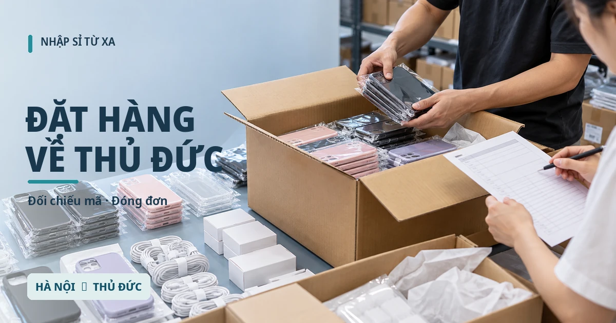 Sỉ Phụ Kiện Điện Thoại Thủ Đức – Nguồn Hàng Cho Cửa Hàng Nhân viên đóng thùng phụ kiện điện thoại, kiểm danh sách và soạn ốp lưng cho đơn hàng gửi từ xa.