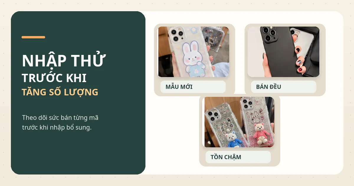 Kinh Nghiệm Nhập Ốp Lưng Điện Thoại Giá Sỉ Cho Cửa Hàng Bảng minh họa theo dõi mẫu ốp mới, mẫu bán đều và mẫu tồn chậm khi nhập thử