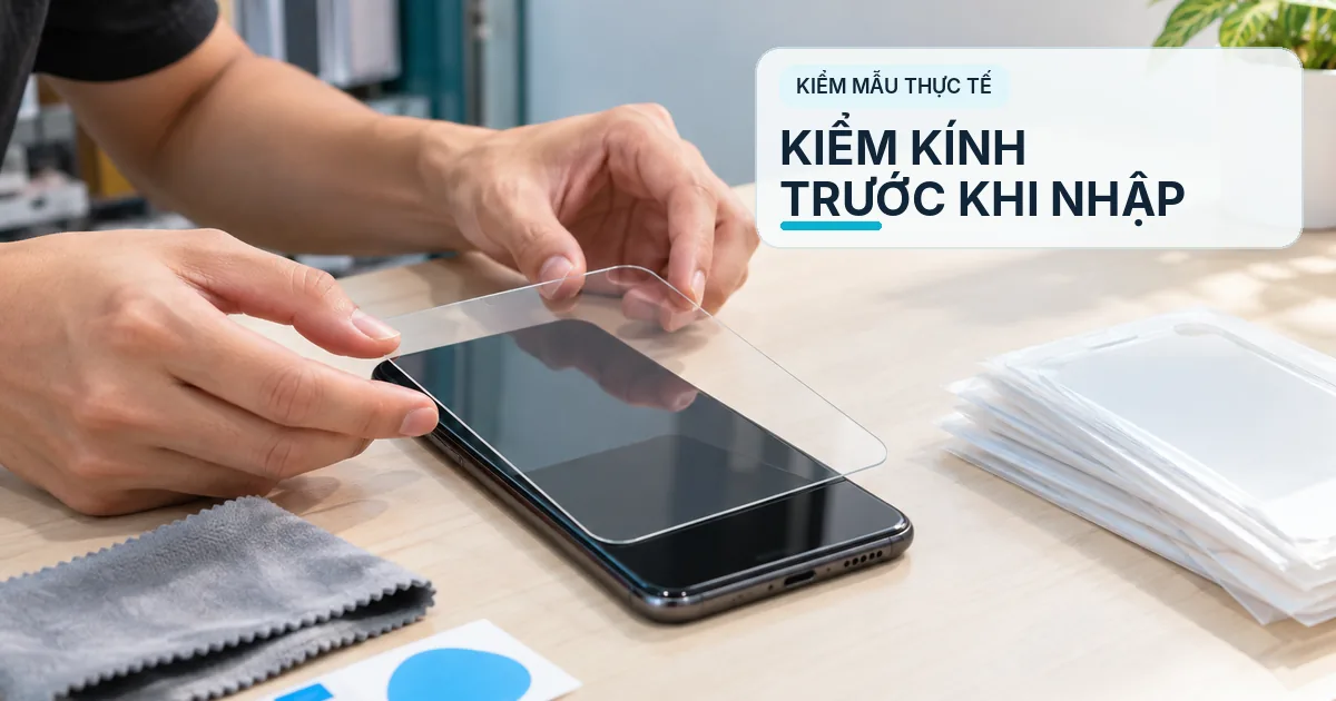 Bán Buôn Kính Cường Lực Điện Thoại – Cách Chọn Hàng Cho Shop Đôi tay căn kính cường lực trong suốt trên điện thoại để kiểm tra kích thước và độ vừa màn hình.