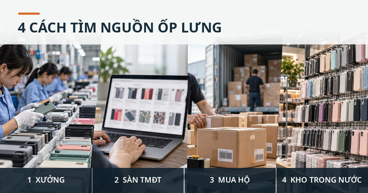 Sỉ Ốp Lưng Quảng Châu – Cách Tìm Nguồn Hàng Cho Cửa Hàng Bốn hình thức tìm nguồn ốp lưng gồm xưởng, sàn Trung Quốc, đơn vị mua hộ và kho sỉ trong nước.