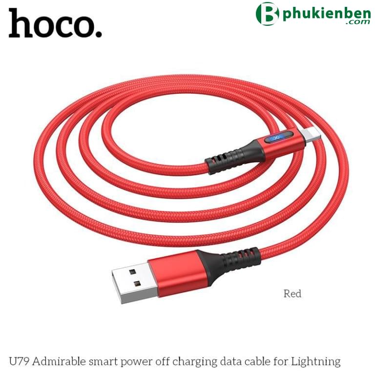 Cáp Hoco U79 Lightning 1.2M - Ngắt điện thông minh đỏ