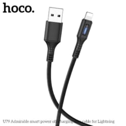 Cáp Hoco U79 Lightning 1.2M - Ngắt điện thông minh đen