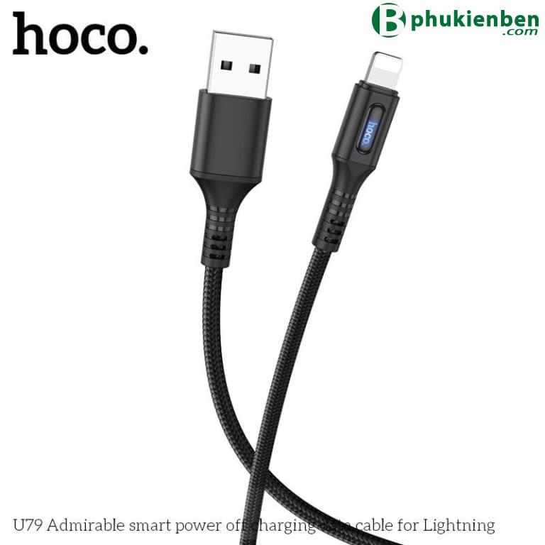 Cáp Hoco U79 Lightning 1.2M - Ngắt điện thông minh đen