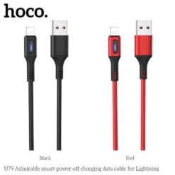 Cáp Hoco U79 Lightning 1.2M - Ngắt điện thông minh đen đỏ