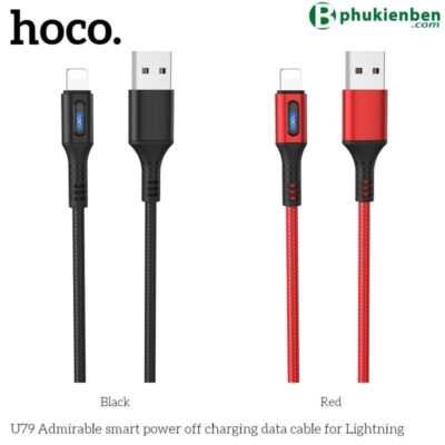 Cáp Hoco U79 Lightning 1.2M - Ngắt điện thông minh đen đỏ