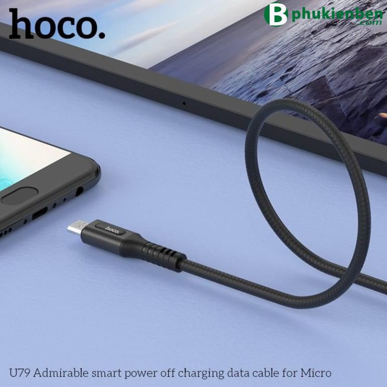 Cáp Hoco U79 Micro 1.2M - Ngắt điện thông minh chụp dây đen