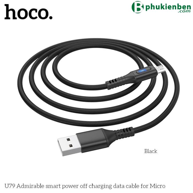 Cáp Hoco U79 Micro 1.2M - Ngắt điện thông minh mầu đen