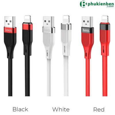 Cáp Sạc nhanh 2.4A chống đứt 1.2m Hoco U72 lightning Cáp Sạc nhanh 2.4A chống đứt 1.2m Hoco U72 lightning đen trắng đỏ