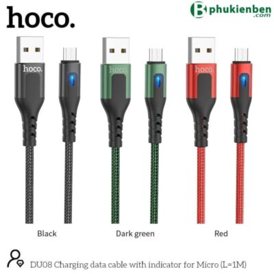 Cáp sạc dù báo đèn Hoco DU08 Micro 1m ba mầu