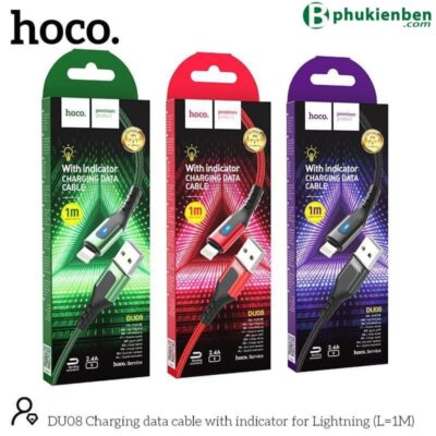 Cáp sạc dù báo đèn Hoco DU08 lightning 1M Cáp sạc dù báo đèn Hoco DU08 lightning 1m ba mầu vỏ hộp