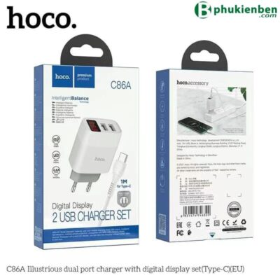 Bộ củ cáp sạc C86A type C báo đèn