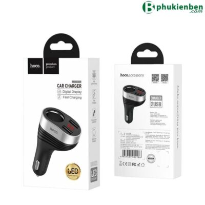 Tẩu Sạc Xe Hơi Hoco Z29 Regal – Tích Hợp Ổ Cắm Phụ (Cổng Chia Tẩu) & Màn Hình LED