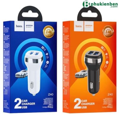 Tẩu Sạc Xe Hơi Hoco Z40 Superior – Hai Cổng USB, Thiết Kế Vân Carbon Hiện Đại