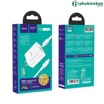 Bộ củ sạc Hoco C80 Type-C to Type-C có cổng PD và USB-A