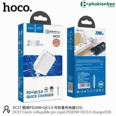 Củ sạc Hoco DC17 PD20W QC3.0 hai cổng, chân gập