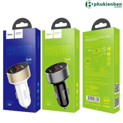 Tẩu Sạc Xe Hơi Hoco Z26 High-Praise – Màn Hình LED Thông Minh, Vỏ Nhôm Sang Trọng
