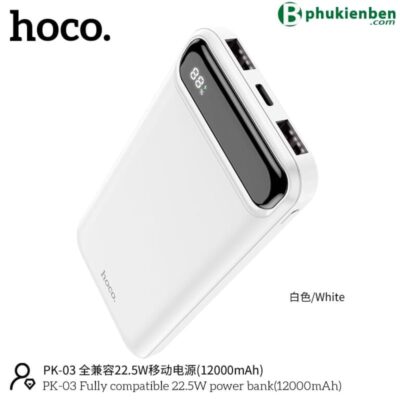 Pin Sạc Dự Phòng Hoco PK03 Sạc Nhanh (12.000mAh - PD22.5W) Hoco PK03 là một trong những lựa chọn hoàn hảo cho việc sạc nhanh thiết bị di động của bạn