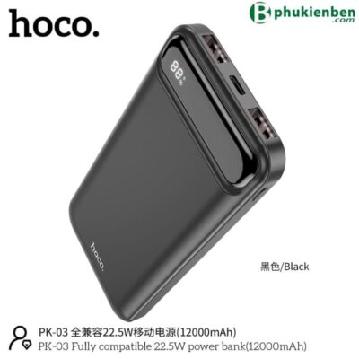 Pin Sạc Dự Phòng Hoco PK03 Sạc Nhanh (12.000mAh - PD22.5W) Hoco PK03 được sản xuất bởi một thương hiệu uy tín