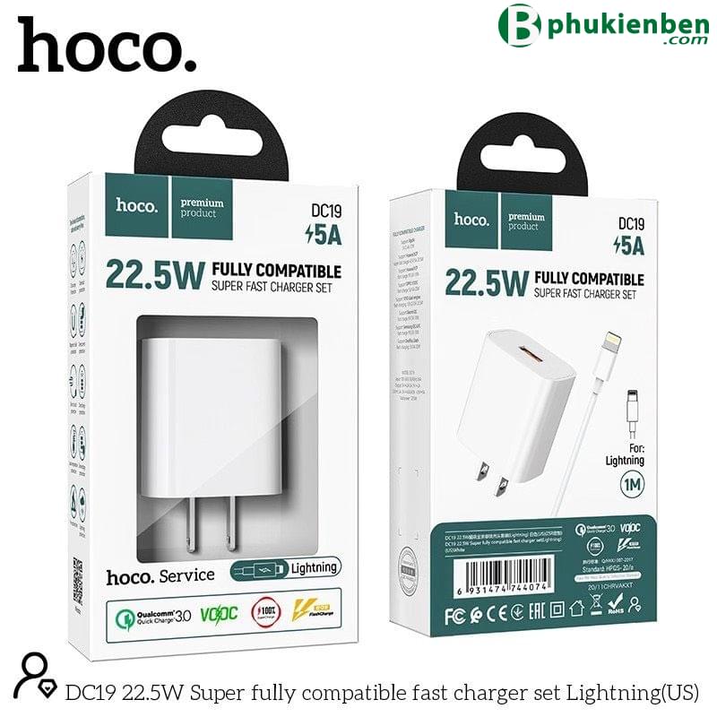 Bộ Sạc Hoco DC19 Lightning (22,5W - 5A)- Hỗ trợ sạc nhanh QC3.01 tương thích với nhiều thiết bị khác nhau