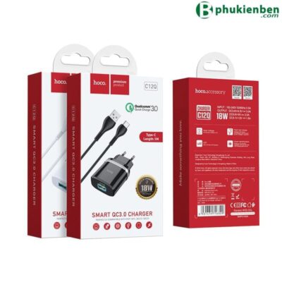 Bộ Sạc Nhanh Hoco C12Q Type-C 18W QC3.0 Kèm Cáp