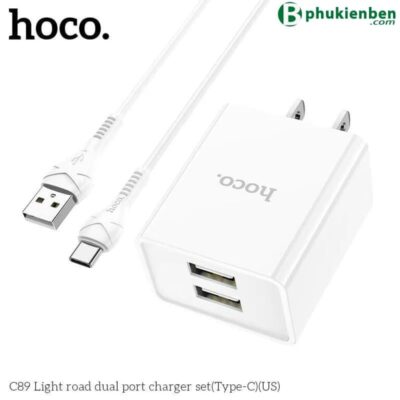 Bộ củ cáp sạc Hoco C89 typeC Sản phẩm này có khả năng chống đứt và chống rách đáng kể
