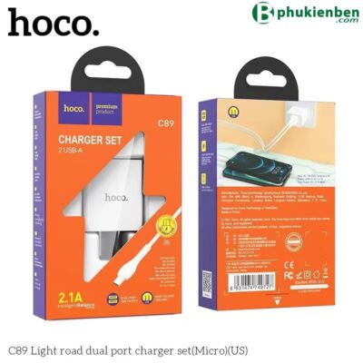 Bộ Củ Cáp Sạc Hoco C89 Micro 2 Cổng USB-A 2.1A Kèm Dây