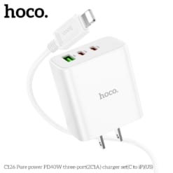 Bộ củ cáp sạc Hoco C126 không chỉ cung cấp một cổng sạc lightning mà còn có 2 cổng loại USB-C