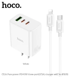 Bộ củ cáp sạc nhanh 40W Hoco C126 lightning (1 usb 2 typeC) là một sản phẩm phụ kiện di động tuyệt vời