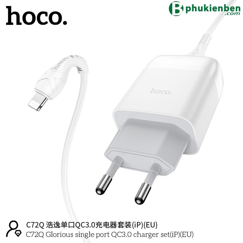 Bộ củ cáp sạc nhanh Hoco C72Q lightning 18W05 Bộ Củ Cáp Sạc Nhanh Hoco C72Q Lightning 18W không chỉ xuất sắc về hiệu suất mà còn về thiết kế