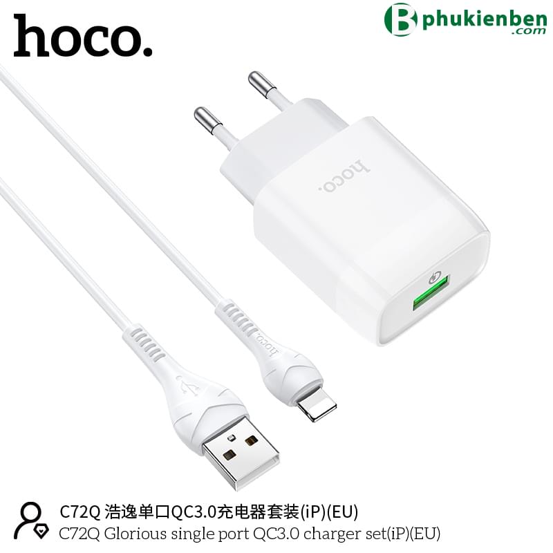 Bộ củ cáp sạc nhanh Hoco C72Q lightning 18W06