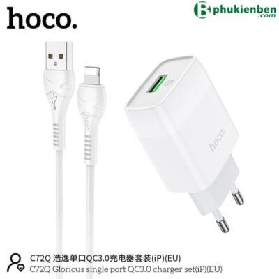 Bộ Củ Cáp Sạc Nhanh Hoco C72Q Lightning 18W là một sự lựa chọn hoàn hảo