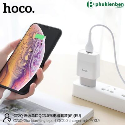 Bộ Củ Cáp Sạc Nhanh Hoco C72Q Lightning 18W tương thích với nhiều thiết bị của Apple