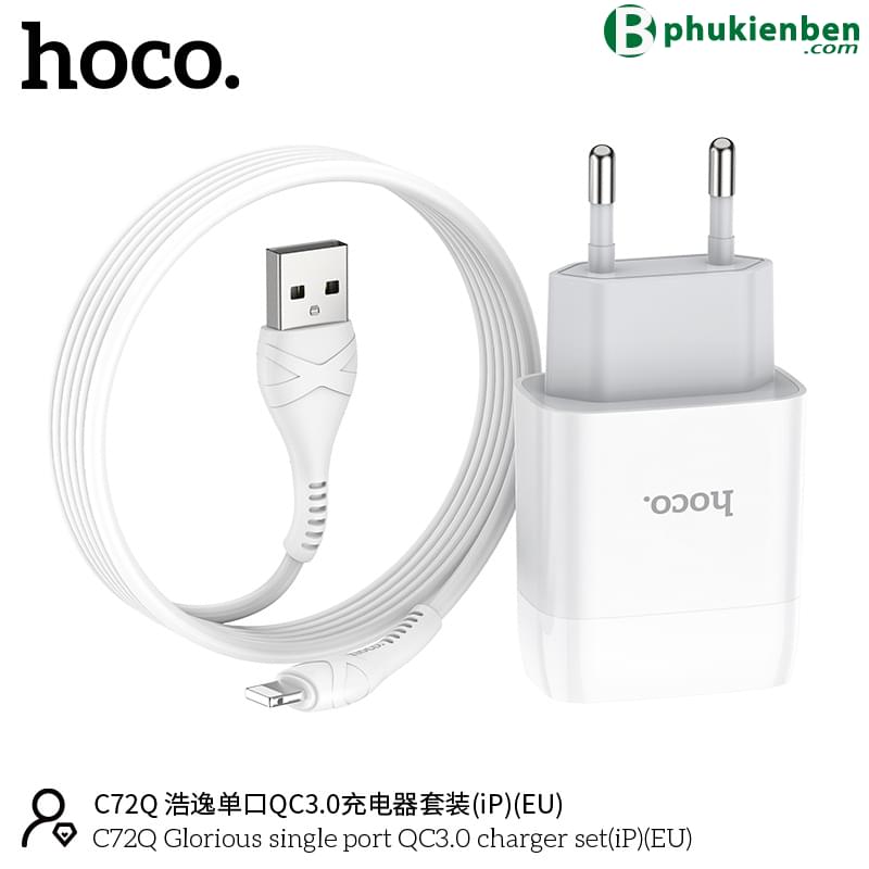Bộ củ cáp sạc nhanh Hoco C72Q lightning 18W11