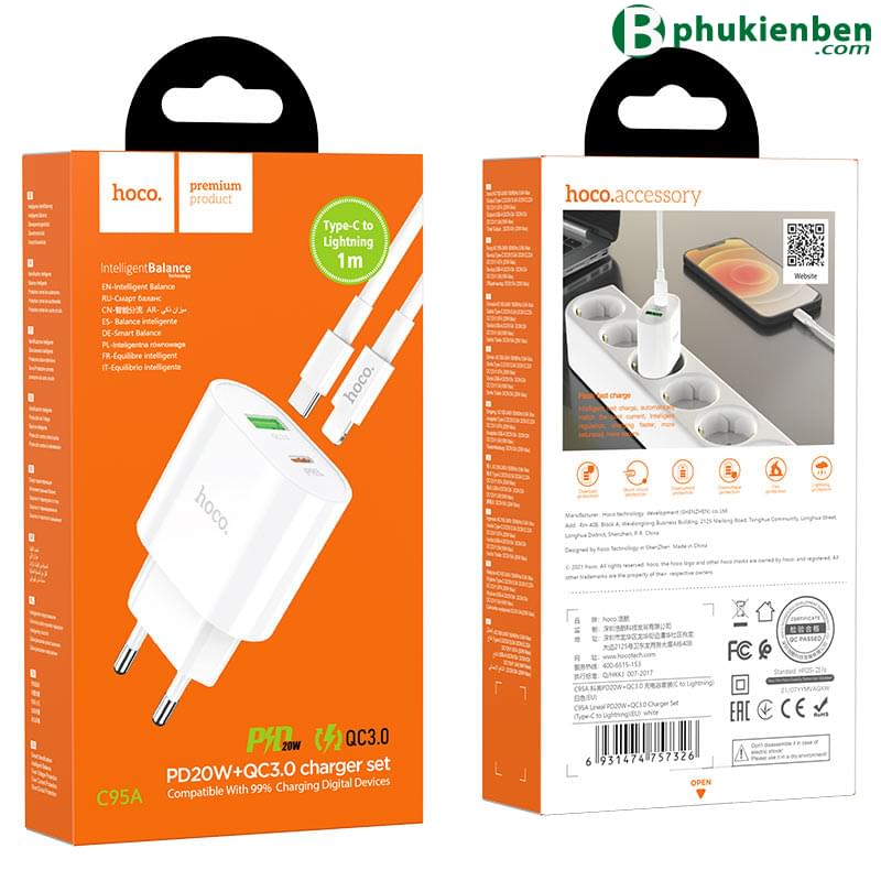 Bộ củ cáp sạc nhanh Hoco C95A Lightning PD20W QC3.01