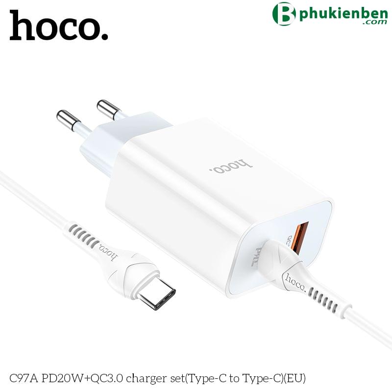Bộ củ cáp sạc nhanh Hoco C97A typeC PD20W QC3.07 Sản phẩm được làm từ các vật liệu cao cấp và thiết kế chắc chắn để đảm bảo sự bền bỉ và độ tin cậy