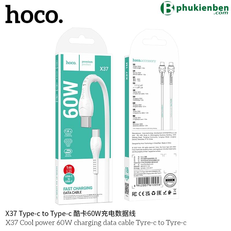 Cáp Sạc Hoco X37 C to C 60W1 Cáp Sạc Hoco X37 C to C hỗ trợ công suất 60W