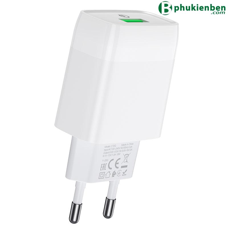 Củ Sạc Hoco C72Q - PD18W + QC3.06 Củ Sạc Hoco C72Q có thiết kế nhỏ gọn và dễ dàng mang theo bất kỳ nơi đâu