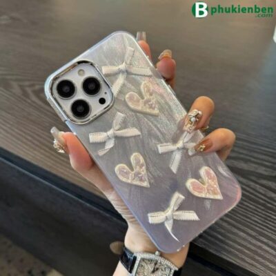 Ốp Lưng Gợn Sóng Gắn Nơ Và Tim Ốp lưng gợn sóng gắn nơ và tim đẹp cute cho điện thoại ip