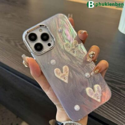 Ốp Lưng Gợn Sóng Gắn Nơ Và Tim Ốp lưng gợn sóng gắn nơ và tim đẹp cute cho điện thoại ip