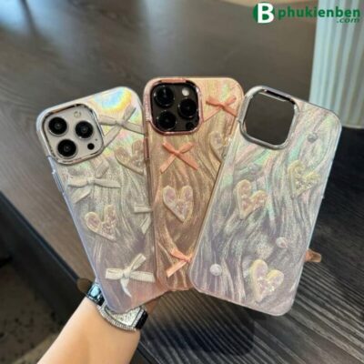 Ốp Lưng Gợn Sóng Gắn Nơ Và Tim Ốp lưng gợn sóng gắn nơ và tim đẹp cute cho điện thoại ip