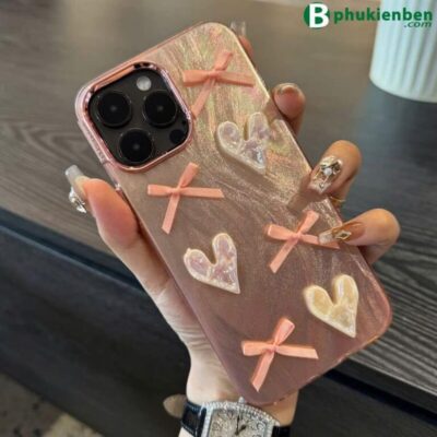 Ốp Lưng Gợn Sóng Gắn Nơ Và Tim Ốp lưng gợn sóng gắn nơ và tim đẹp cute cho điện thoại ip