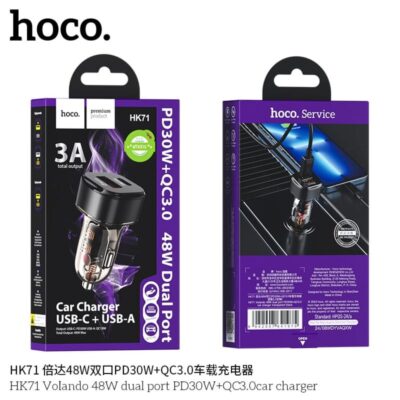 Cốc sạc ô tô cổng kép Hoco HK71 PD30W + QC18W