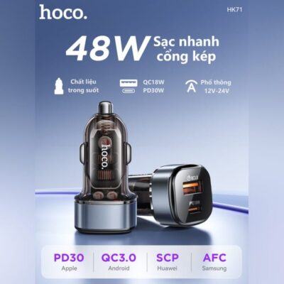 Cốc sạc ô tô cổng kép Hoco HK71 PD30W + QC18W - Ảnh 4