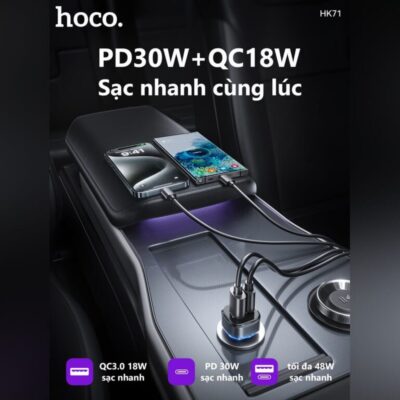 Cốc sạc ô tô cổng kép Hoco HK71 PD30W + QC18W - Ảnh 5