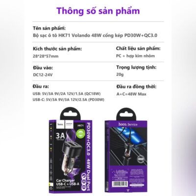 Cốc sạc ô tô cổng kép Hoco HK71 PD30W + QC18W - Ảnh 12