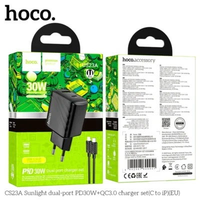 BỘ SẠC HAI CỔNG HOCO SUNLIGHT PD30W+QC3.0 CS23A (C TO IP)(EU)1