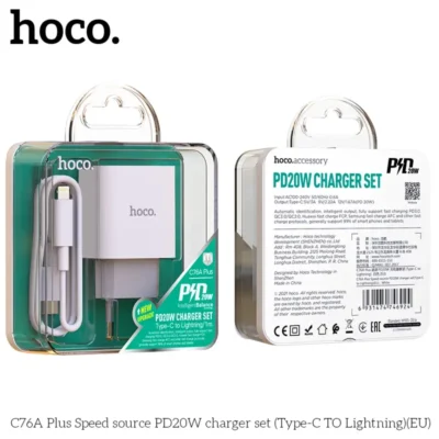 Bộ Sạc Nhanh Hoco PD 20W Cho iPhone, iPad Hoco C76A Plus Type-C To Lightning