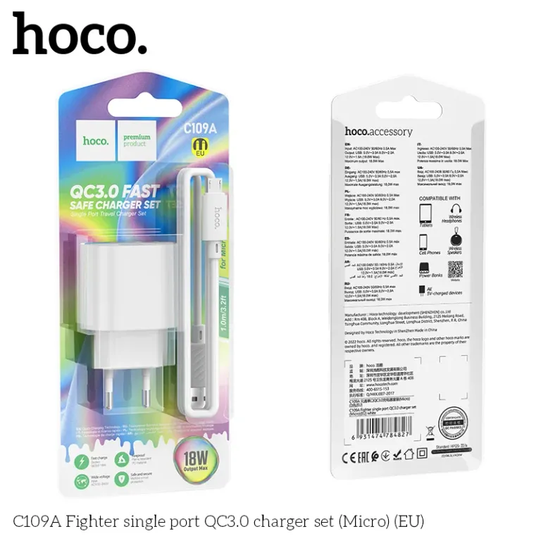 Bộ sạc Hoco C109A Fighter single port QC3.0 Micro