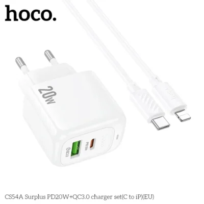 Bộ sạc Hoco Surplus PD20W+QC3.0 CS54A (C đến iP) (EU) - Hiệu Suất Kép, Giá Tận Gốc - Ảnh 4